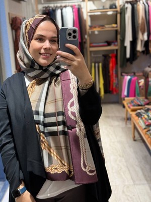 Vavelli Halat Desen Bordo Twill Ipek Şal