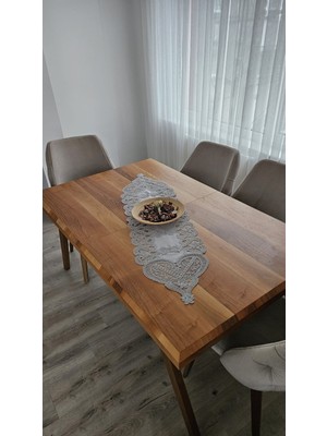 Zesa Home Lüks Fransız Dantelli Keten Gardeya Runner