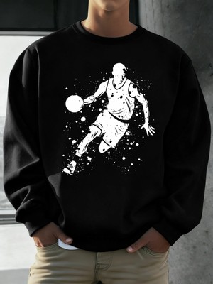 Mükemmel Basketbol Oyuncusu Baskılı Erkekler Kapüşonlu Üst Klasik Sıcak Günlük Kazaklar Rahat