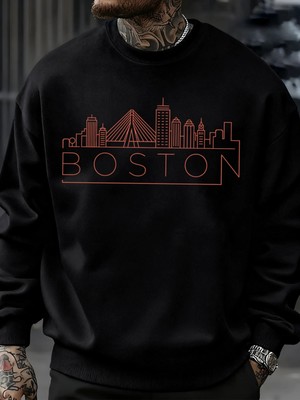 Boston City Line Baskılar Erkekler Kazak Sonbahar Hip Hop Moda Kazaklar Rahat Tişörtü Rahat P