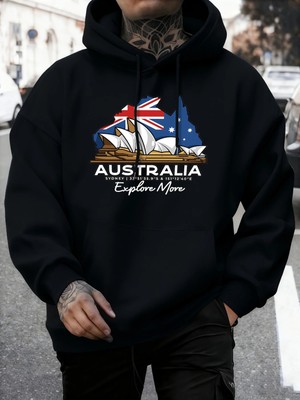 Avustralya Daha Fazla Baskı Keşfedin Sonbahar Günlük Kapüşonlu Üst Erkek Modası Sıcak Tişörtl