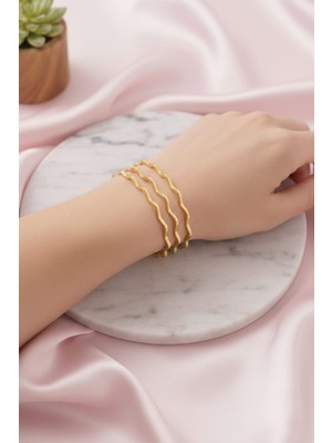 Çelik Zigzag  Üçlü Ajda  Bilezik 3 Adet Paslanmaz Kararmaz Ölçü 6cm Farklı Ölçü Mevcut