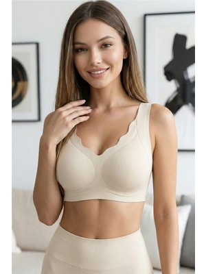 Krem Silkair Lazer Kesim Balensiz Sütyen - Klasik Geniş Askı, Iz Yapmayan
