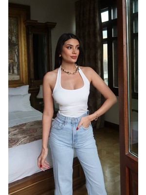 Giysa Kadın Boyundan Askılı Basic Bluz Beyaz - 26Y 2734