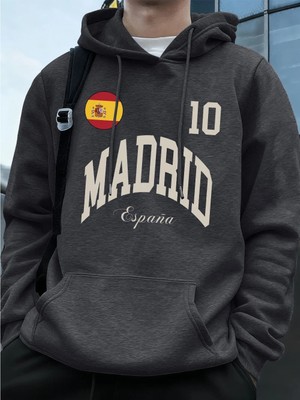 Madrid Ispanya Bayrağı Mektup Baskılar Kapüşonlular Erkekler Kış Polar Sıcak Kazaklar Koşu Ce
