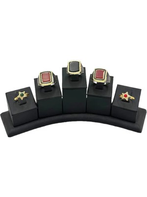 Sezgin Kutu ve Aksesuar 5 Li Grup Yüzük Standı Oval Deri Siyah