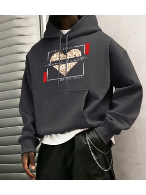 Serbest Ruh Nazik Kalp Cesur Ruh Baskılı Kapüşonlular Erkek Polar Rahat Hoody Günlük Hip Hop