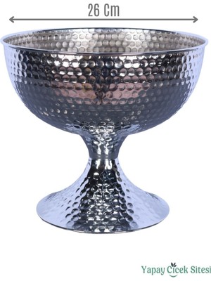 Yapay Çiçek Sitesi Metal Dekoratif Darbeli Vazo 22 cm Gümüş