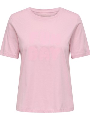 Only Kadın Bisiklet Yaka Grafik Baskılı Tişört - Happy