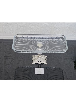 Atabey Home Paşabahçe Elegance Çizgili Gümüş Döküm Ayaklı Sunum Kayık Tabak & Servis Tabağı Baton 27CM