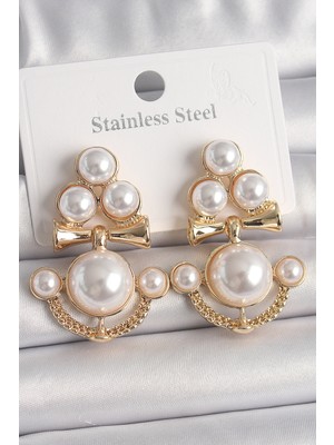 Efe Avm Pirinç Gold Renk Incili Çapa Model Kadın Küpe - Lisinya