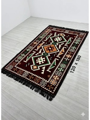 Bakırözü Home Pamuk Polyester Karışımlı Modern Otantik Kilim - Anadolu Bordo Modeli Yıkanabilir Kilim