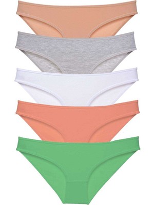 İlkyaz Fashion Ieg™ 5 Adet Süper Eko Set Likralı Kadın Slip Külot Ten Gri Beyaz Pudra Yeşil