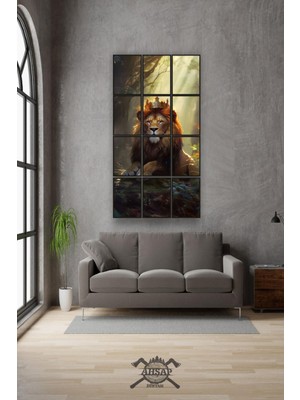 Pi Dekorasyon 12 Parça Aslan Y Çerçeve Görünümlü Mdf Tablo Duvar Süsü Hediyelik Eşya (45CM x 85CM)