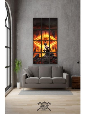 Pi Dekorasyon 12 Parça Lord Of The Rings Çerçeve Görünümlü Mdf Tablo Duvar Süsü Hediyelik Eşya (45CM x 85CM)