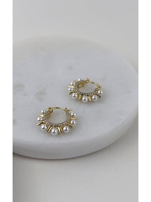 Sacha Inci ve Taşlı Çivi Detay Halka Küpe