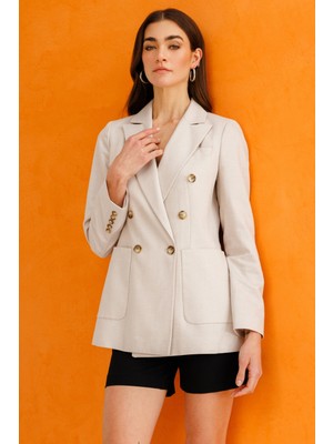 Ekol Kadın Kruvaze Yaka Torba Cepli Bej Ceket 04074