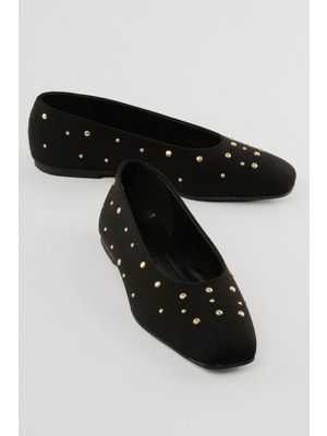 Mubiano Kadın Süet Babet Kare Burun Zımba Detaylı Günlük Talia Siyah