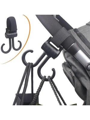 Kaia Life 2 Kancalı Askı Bebek Arabasına Uyumlu Cırtlı  Eşya Taşıma Aparatı 360 Derece Dönebilen Plastik Kanca