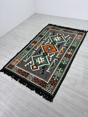 Bakırözü Home Pamuk Polyester Karışımlı Modern Otantik Kilim - Anadolu Gri Modeli Yıkanabilir Kilim