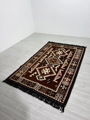 Bakırözü Home Pamuk Polyester Karışımlı Modern Otantik Kilim - Anadolu Kahve Modeli Yıkanabilir Kilim