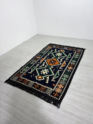 Bakırözü Home Pamuk Polyester Karışımlı Modern Otantik Kilim - Anadolu Lacivert Modeli Yıkanabilir Kilim