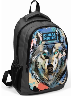 Hype Store High Siyah Kurt Desenli Ilkokul ve Ortaokul Sırt Çantası Üç Bölmeli Erkek Çocuk