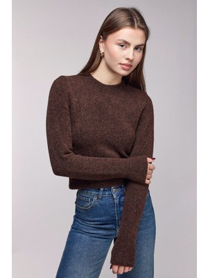 Saade Kahverengi Bisiklet Yaka Basic Yumuşak Dokulu Triko Kazak Std