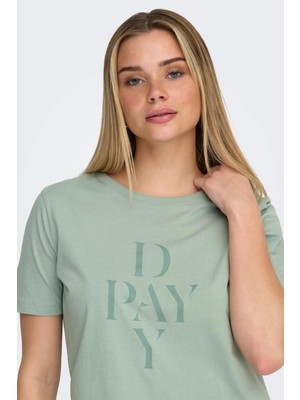 Only Kadın Bisiklet Yaka Grafik Baskılı Tişört - Happy