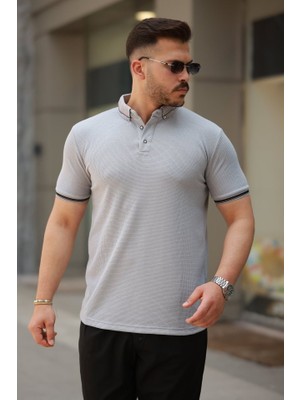 ModaSize Erkek Düğmeli Yaka Waffle Kumaş Kısa Kollu Tişört