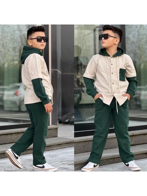 Burçak Butik Erkek Çocuk Kapüşonlu Gömlek - Pantolon -  Selanik Kumaş Alt Üst Likralı 2 Parça Şık Takım - Bayramlık