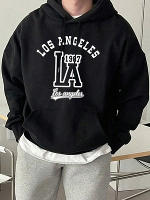 Los Angeles Mektup Baskılı Kapüşonlu Üstler Erkek Polar Sokak Modası Sweatshirtleri Sonbahar