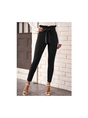 Kadın Yüksek Bel Beli Fırfırlı Önden Bağlamalı Ithal Krep Pantolon