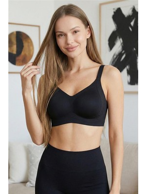 Pijama Evi Siyah Silkair Blush V-Neck Balensiz Sütyen – Geniş Askılı, Iz Yapmayan