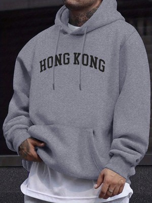 Hong Kong Letter Yaratıcı Baskılı Unisex Kazaklar Polar Sonbahar Kazak Günlük Sokak Spor Giyi