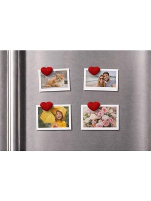MisterionStudio 4lü Kalpli Buzdolabı Magneti El Yapımı Fotoğraf ve Not Tutucu