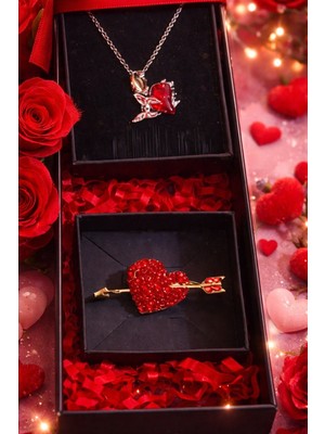 Pulinin Dükkanı Sevgililer Günü Özel Hediye Kutusu – Taşlı Kalp Kolye ve Taşlı Kalp Broş Takı Seti