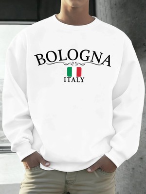 Bologna Italya Bayrağı Desen Kazaklar Erkekler Sokak Polar Spor Hipster Sonbahar Hip Hop Gevş