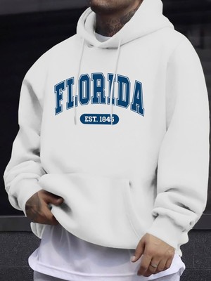 Florida Est 1845 Mektup Yaratıcı Baskı Erkek Polar Giyim Sonbahar Günlük Eşofman Temel Spor K