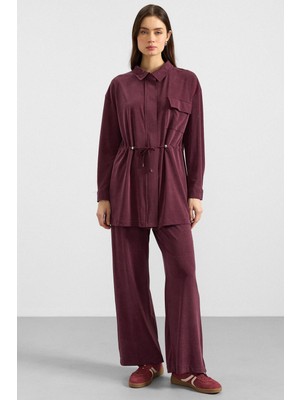 Olcay Fermuar Kapamalı Beli Büzgülü Premium Kumaş Sweat Pantolon Takım BORDO 9406-TK
