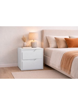Alteks Dekor Modern 2 Çekmeceli Mdf Lam Komodin, Yatak Odası & Genç Odası & Ofis, Pürüzsüz Yüzey