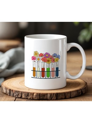 BB DESIGN Çiçekler Tasarımlı Beyaz Seramik Baskılı Kupa Bardak 330 ml