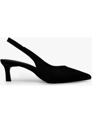 Shoeberry Kadın Peta Siyah Süet Stiletto İnce Topuklu Konforlu Ayakkabı Jurdan Taban