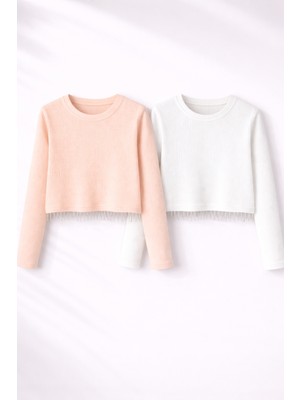 Mini Kanka Kız Çocuk Fitilli Uzun Kollu Crop Bluz 2li – Zincir Detaylı