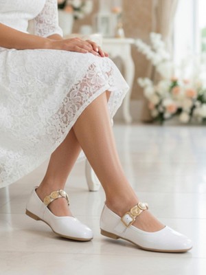 Ellaboni Kadın Mary Jane Parlak Rugan Babet Şık Tuğra Tokalı Ortopedik Taban Günlük Ev Ofis Ayakkabısı Babet