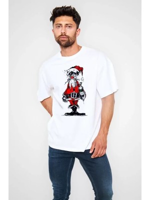 ModaSize Unisex Bisiklet Yaka Baskılı Oversize T-Shirt - Beyaz