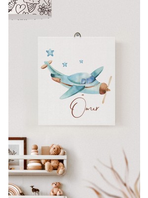 Lilabio Isme Özel Çocuk Odası Kanvas Tablo Uçak (17X21 Cm)