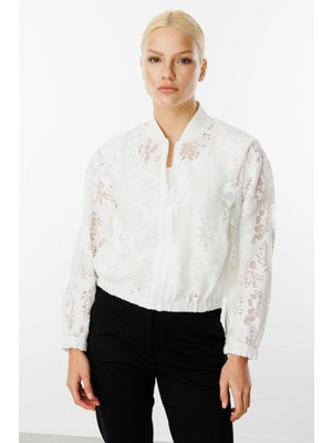 Ekol Kadın Tül Bomber Ekru Ceket 06028