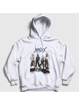 Presmono Unisex Beyaz Members K-Pop Nmixx Kapüşonlu Sweatshirt