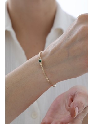 Yavuz Kuyumculuk 14 Ayar Altın Zümrüt Taşlı Kelepçe